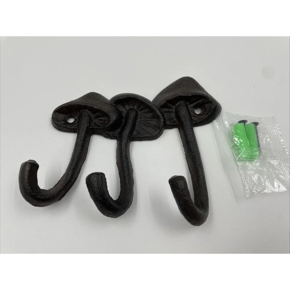 Cast Iron Mushrooms Three Hook Coat Hanger Whimsical Home Cottagecore Eclectic
